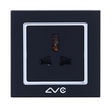 LVC6503B 水晶钢化玻璃面板 多功能三孔带保护门插座(钢琴黑)