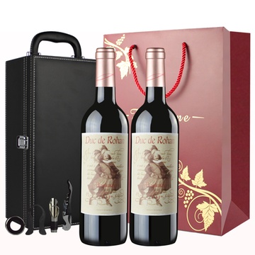 法国进口红酒波尔多AOC罗汉公爵干红葡萄酒双支礼盒装 红酒礼盒