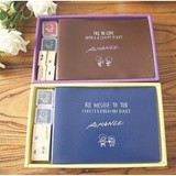 日照鑫 韩国进口 童年记忆带印章印泥胶套日程本 手绘图案线条简易盒装
