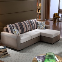 阿诗兰 家具 客厅小户型布艺沙发 宜家创意沙发 布沙发组合现代(卡其色 全套组合三人位+脚踏