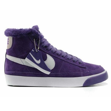 nike耐克blazer 开拓者3女鞋高帮保暖棉鞋毛毛板鞋403729-800(紫白 37