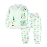 宝宝新款春秋装婴儿连内衣套装新生儿卡通条纹开衫套装 瑞和贝贝 (方块车蓝色 73cm)