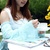 韩版夏季长款女式开车防紫外线蕾丝袖套 双层防晒护袖（双层网纱款）(蓝色)第3张高清大图