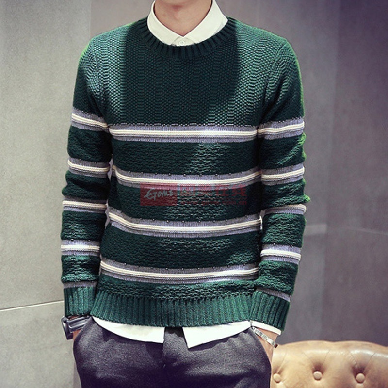 古莱登 英伦风时尚<em>手织</em>毛衫男士经典条纹休闲