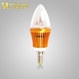 汉斯威诺 超亮LED灯泡3W节能灯泡拉尾蜡烛小螺口E14尖泡led(3W 银色尖泡 正白)
