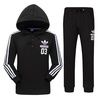 Adidas阿迪达斯三叶草男款纯棉运动套装 男士休闲运动纯棉长袖跑步服开衫套装(黑色)