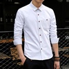 春夏装 时尚简单纯色男装衬衣韩版修身长袖衬衫西装搭配款潮208(白色 M)