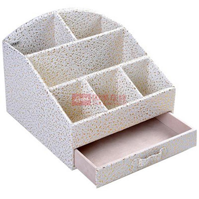 开馨宝 梯形六格带抽屉化妆品收纳 桌面整理盒白色