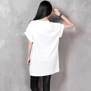 韩都衣舍夏装新款女装宽松头像长款圆领t恤dq1369白色s