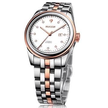 名古城 nakzen 日本名表 男士钢带机械手表6012g(间玫白面)