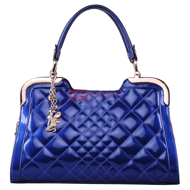 格菱纹牛皮女士手提包 926017f(蓝色)【图片 价格 品牌 报价】-国美