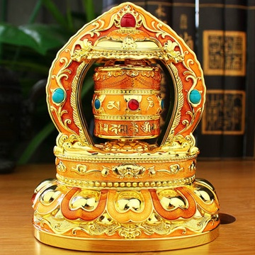 德田 六代普版 纯合金手绘太阳能转经轮(橙色)