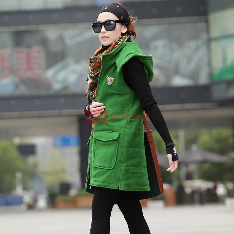 mailljor 秋冬新款时尚气质加厚卫衣 2013修身女装马甲外套1505(绿色