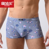 维迪龙新款印花性舒适型透气健康弹力吸湿排汗男士平角内裤(蓝小格 XL)