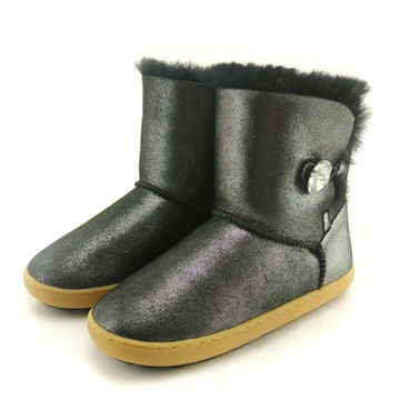 暴尘露1366-1 羊皮毛一体牛筋底防滑雪地靴 最新流行女靴子水晶扣(布纹黑色 39)