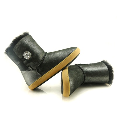 暴尘露1366-1 羊皮毛一体牛筋底防滑雪地靴 最新流行女靴子水晶扣(布纹黑色 39)