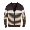 kool2013新款V领彩条羊毛衫 时尚休闲弹力修身针织羊毛衫(咖啡色 XL)