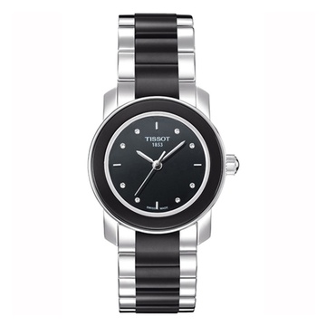 天梭(tissot)女士陶瓷系列石英手表t064 210 22 016 00(黑色 带钻)