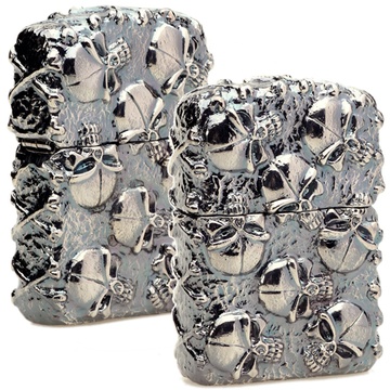 芝宝zippo打火机万恶之城银色五面重甲大骷髅头浮雕金属包裹机