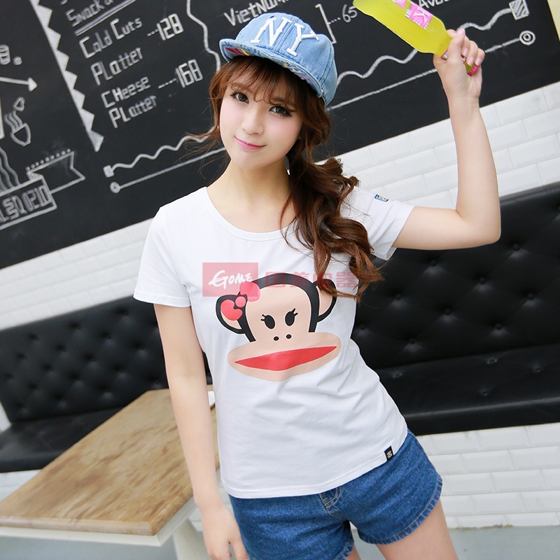 【t恤女5301b白色l图片】2015夏装新款俏皮卡通可爱学生t恤潮 宽松大