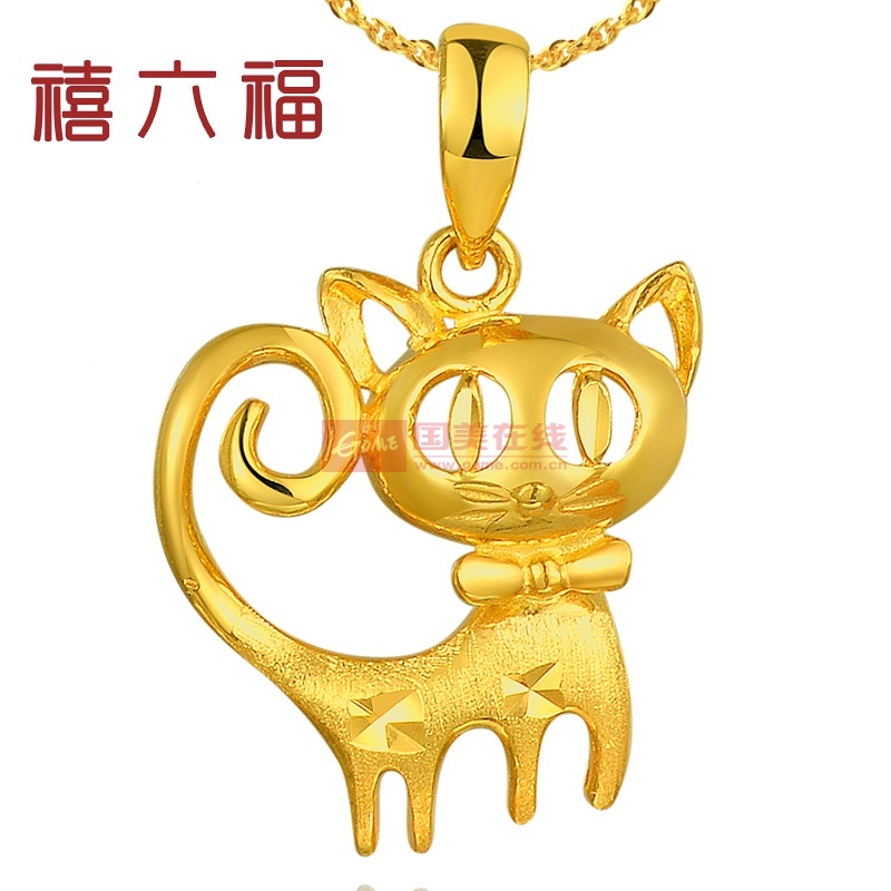 【禧六福纯金k金饰品猫咪吊坠图片】禧六福珠宝 9k黄金吊坠 黄金饰品