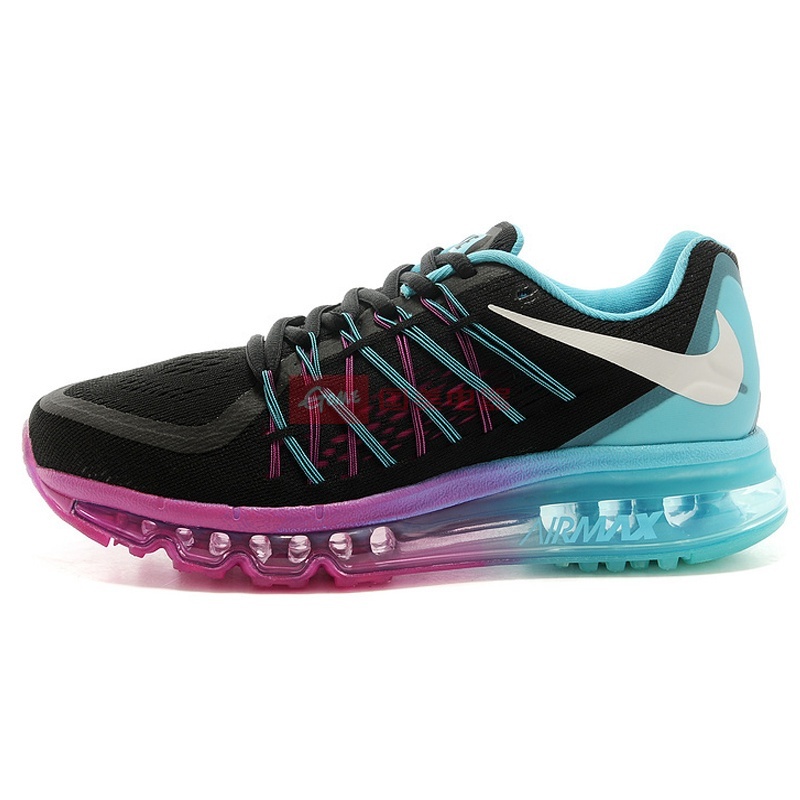 耐克nike air max2015全掌气垫鞋网面透气鞋休闲男女鞋情侣鞋(黑/兰紫