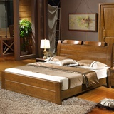 品尚美家 超厚实木床 橡木床双人床 简约大气 中式现代 简约家具卧室婚床1.5米1.8米(胡桃色 单床+2个床头柜)
