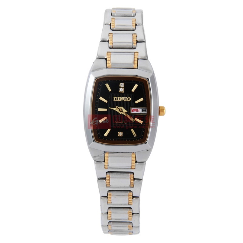 谛诺(dinuo) 进口机芯双日历情侣手表男士女士表钢带方形防水时尚镶钻