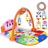 婴儿健身架器脚踏钢琴新生儿音乐充电版游戏毯宝宝玩具0-1岁3-6-12个月(粉色)