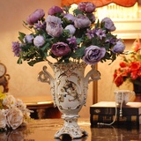英伦欧堡 欧式描金陶瓷大花瓶 精美花器摆件象牙瓷家居装饰品套装