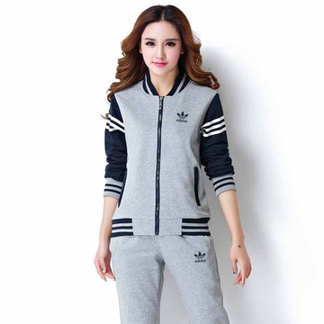 adidas阿迪达斯三叶草情侣长袖套装运动服休闲服跑步服33699灰色女l