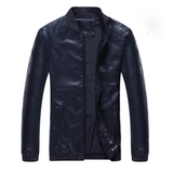 新款春季男士皮衣外套立领机车PU皮夹克韩版修身青年潮 8629(黑蓝色 M)