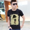 新款夏季韩版男士短袖t恤打底衫时尚青年男装圆领卡通印花潮流T恤衫D6027yongxin(黑色 165)
