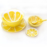 琳琅集 创意水果餐具套装手绘柠檬哈密瓜陶瓷碗盘子碟子勺子(柠檬小碗 13cm)