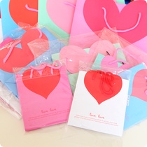 琳琅集韩版创意爱心形礼品袋情人节礼物包装纸袋结婚回礼手提袋(紫底心形小号 15.5*14*6.5cm)