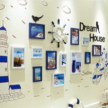 龟兔 地中海欧式照片墙相框墙 创意装饰相框组合挂墙 客厅卧室相片墙(A款-12H白蓝+地中海墙贴)