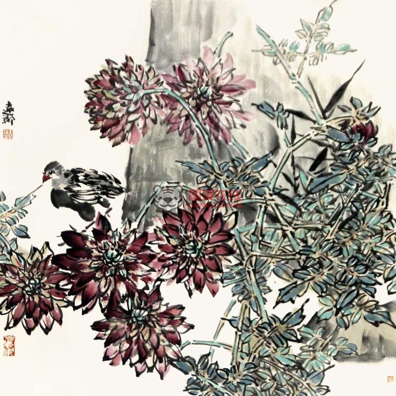 王远翔 花鸟> 国画 花鸟画 水墨写意 禽鸟 斗方图片展示-国美在线